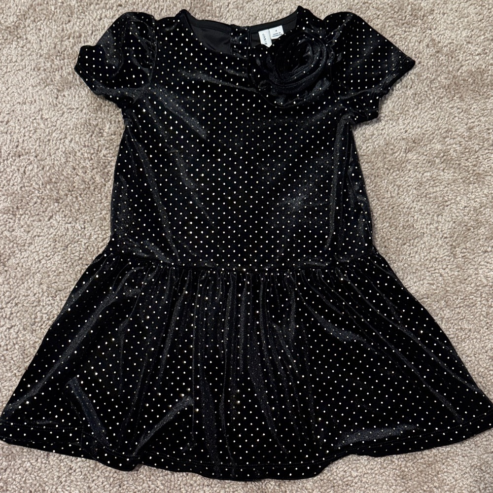 Janie and Jack Black Dress with Gold Dots